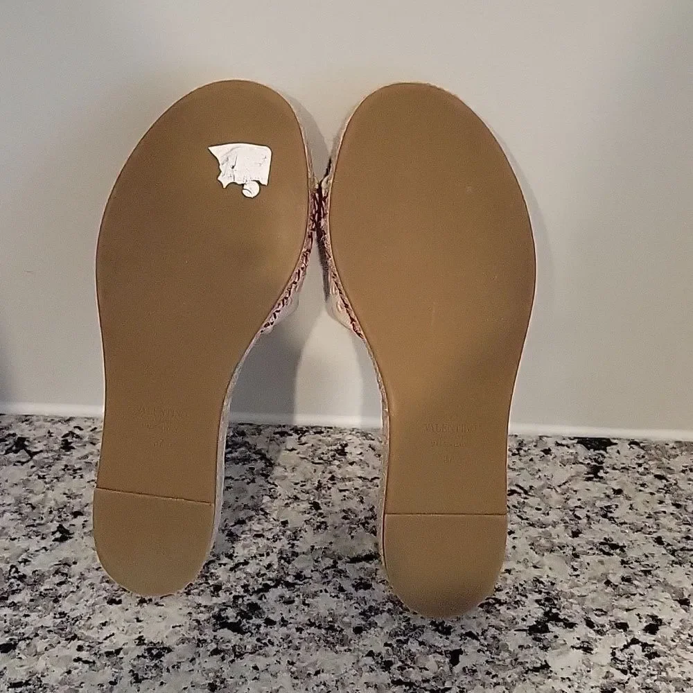 VALENTINO GARAVANI Atelier Eyelet Flat Espadrille Slide Sandals Natural 37.5